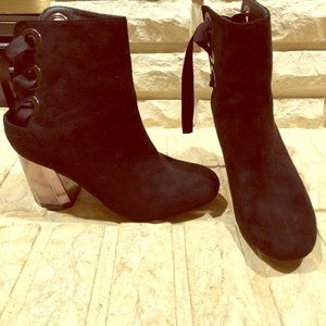 Black suede chunky heel ankle boot
